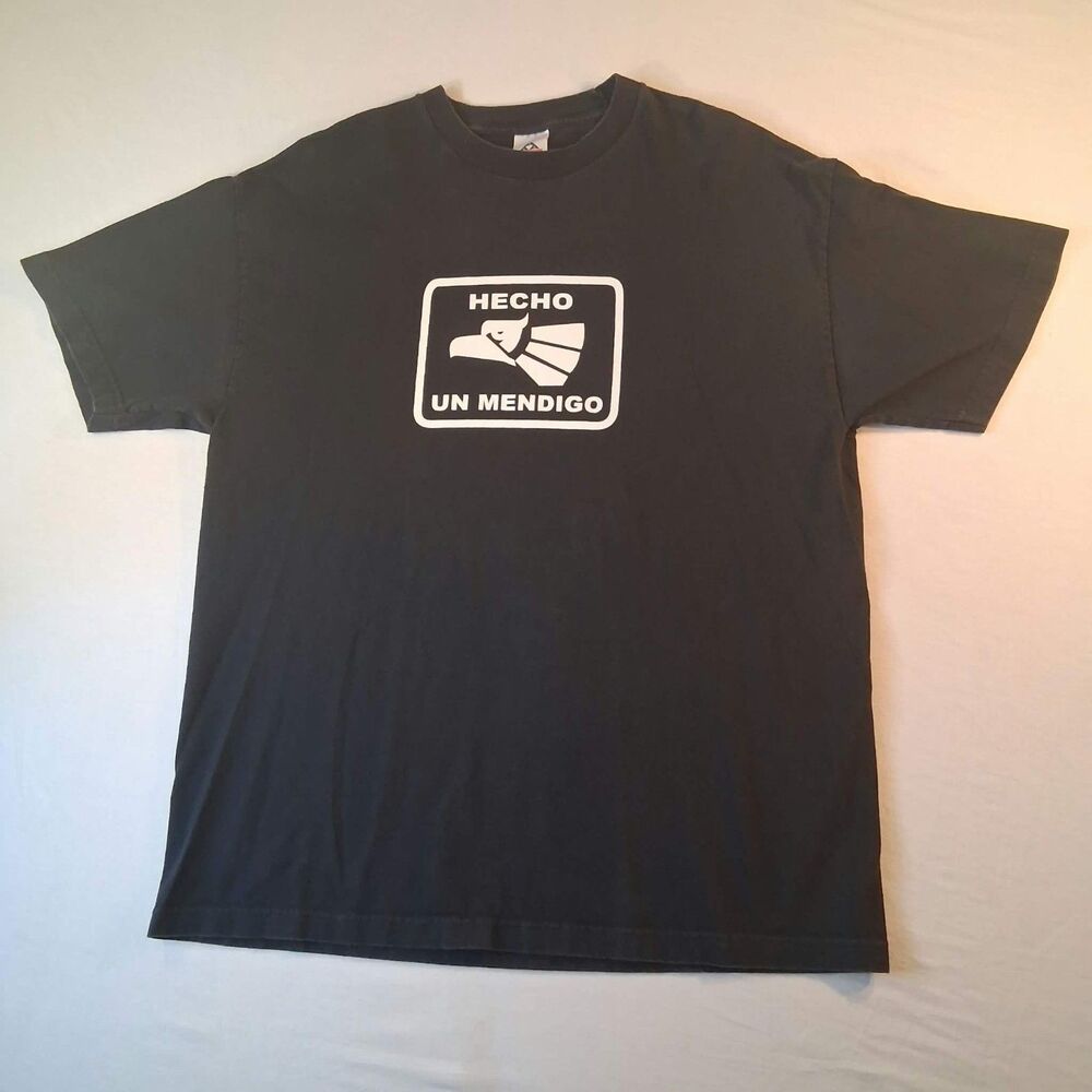 Vintage AAA Hecho Un Mendigo Parody T Shirt Mens XL Black Graphic Tee